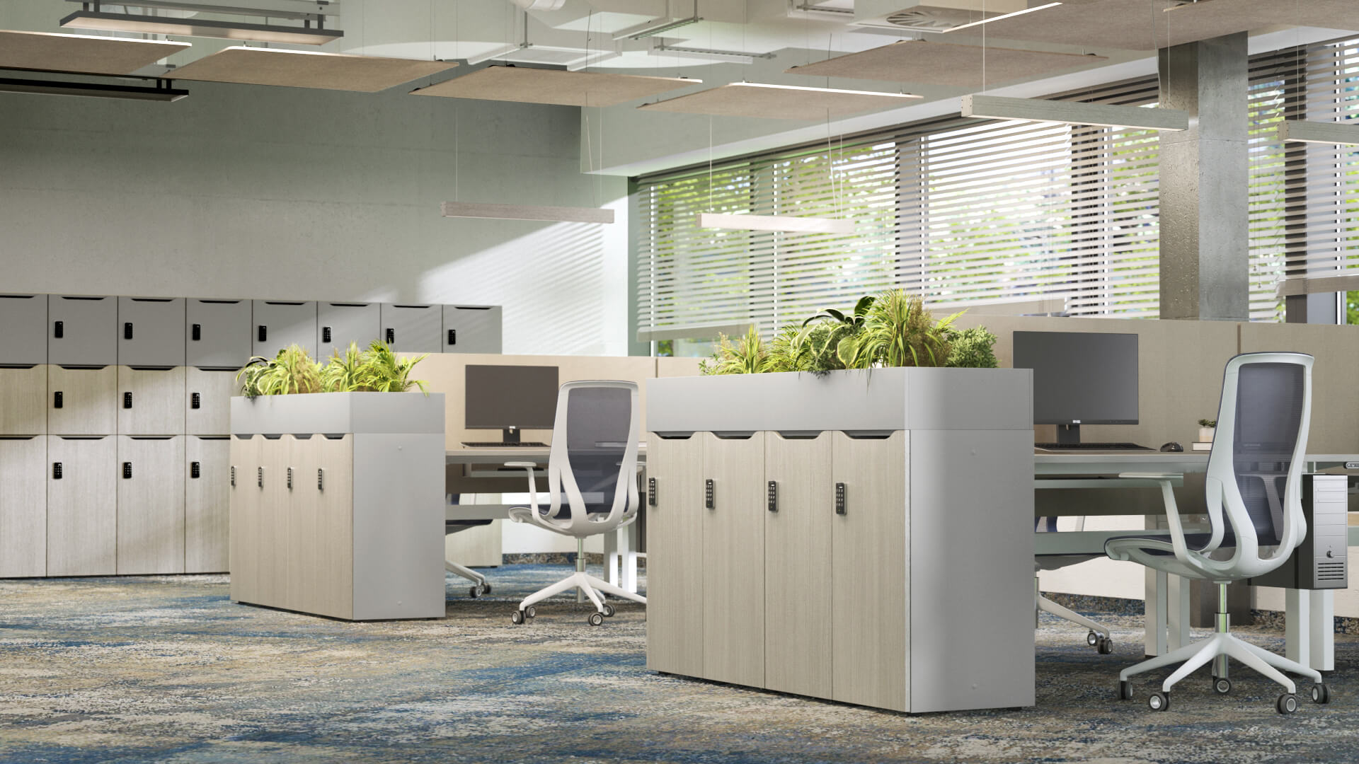 Lockers, chairs & desks